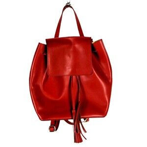 Borse in Pelle Made Italy Red Leather Bucket Bag Backpack Tassel Drawstring